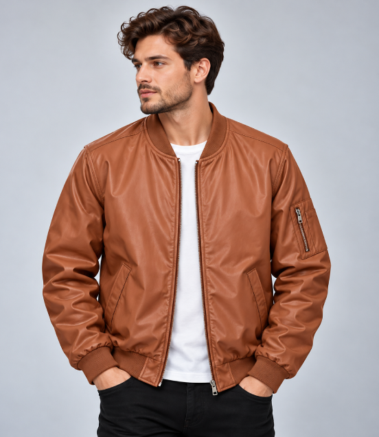 Leather bomber jacket